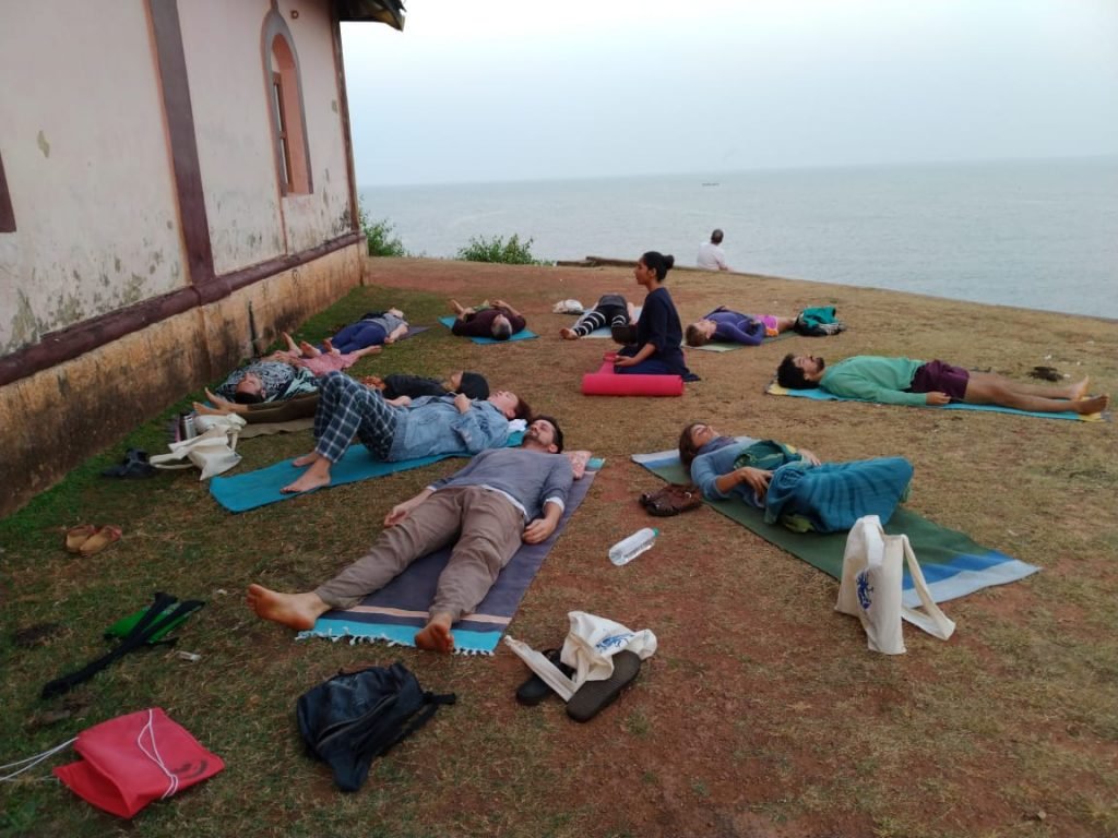 | Yoga Teacher Training in India at Shree Hari School | Certified YTT course Savasana (Corpse Pose), shavasana, sunrise meditation at the temple in gokarna, india