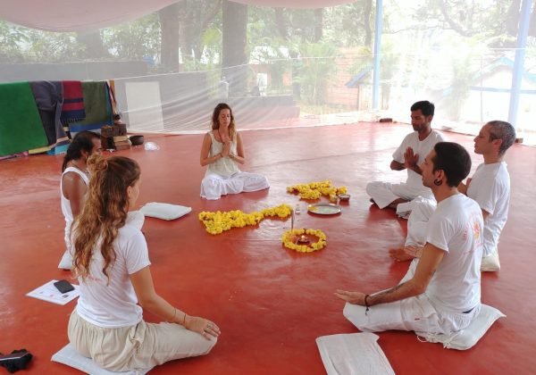 prayer | Yoga Teacher Training in India at Shree Hari School | Certified YTT course prayer, meditation in yoga hall, shree hari yoga school in gokarna, india