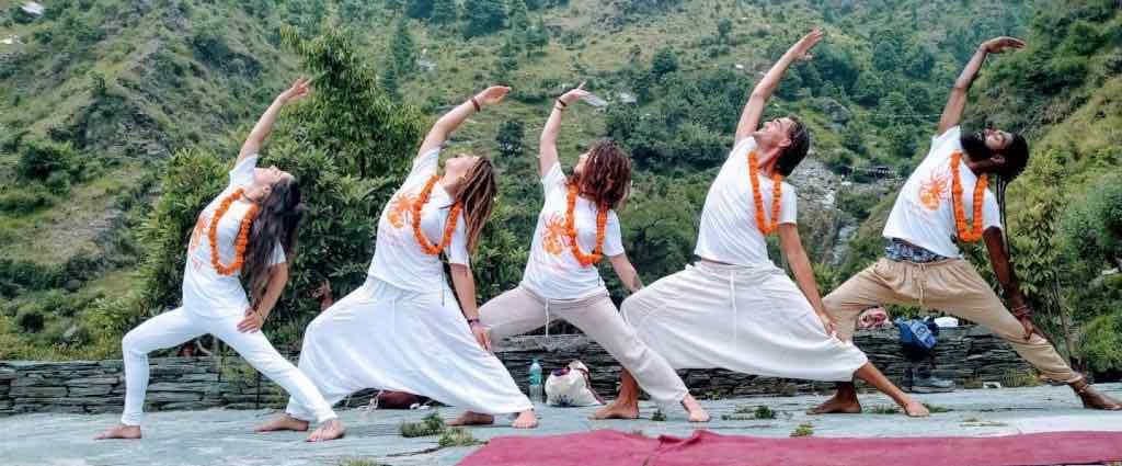 Yoga poses in the himalaya mountains