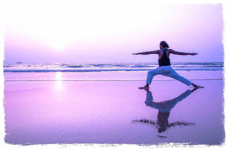 sunset at the beach with yoga teacher